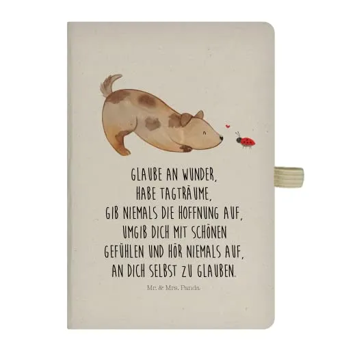 Mr. & Mrs. Panda Notizbuch A5 Hund Marienkäfer - Geschenk, Hoffnungsvoll, Sprüche, Reisetagebuch, Journal, Mischlingshund, Skizzenbuch, Tagebuch, Zuversichtlich