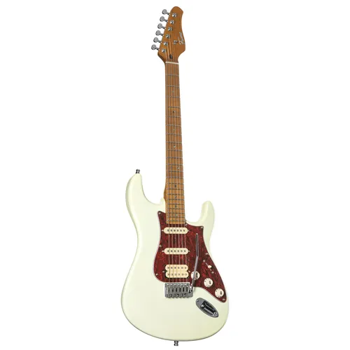 Fame Custom ST HSS MN E-Gitarre Cream White – Vielseitiger Sound - Moderne ST-Style E-Gitarre mit Mahagoni-Korpus und hochwertigem Ahornhals. Ideal für Rock- und Metal-Sounds. Profitieren Sie von der Push/Pull-Funktion für Coil-Splits und dem Vintage Tremolo für kreative Effekte.