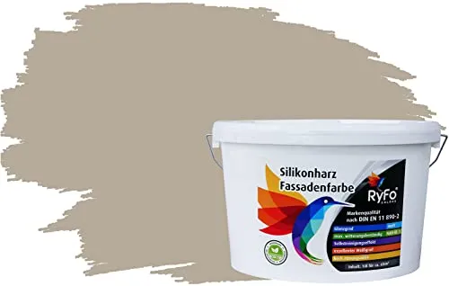 RyFo Colors Silikonharz Fassadenfarbe Kieselgrau 10l - Wetterbeständig mit Lotuseffekt - Hochwertige Silikonharz-Fassadenfarbe für den Außenbereich mit extrem hoher Deckkraft und langer Haltbarkeit. Ideal für selbstreinigende Fassaden dank wasserabweisendem Lotuseffekt.