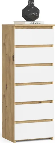 Kommode mit 6 Schubladen – Artisan Eiche weiß - Kommoden & Sideboards mit 6 großzügigen Schubladen für optimalen Stauraum, gefertigt aus robuster, abriebfester Platte und mit elegantem Design für jedes Schlafzimmerdekor.