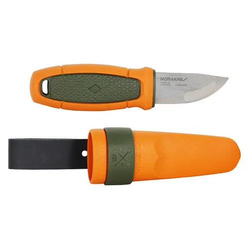Morakniv® Eldris Gürtelmesser in Olivgrün/Burnt Orange - Kompaktes Gürtelmesser mit Klinge aus recyceltem schwedischem Edelstahl und praktischer Gürtelschlaufe, ideal für Outdoor-Abenteuer.