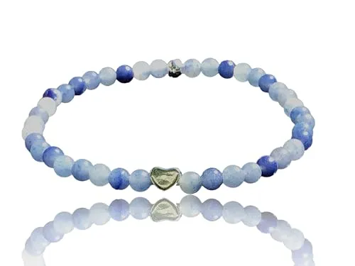 Steinfixx® - Naturstein Perlenarmband aus blauem Aventurin - Hochwertiges Edelsteinarmband mit 925 Silberperle und versilbertem Edelstahlherz - handgefertigt - in Geschenkbox (Perlen 4 mm)