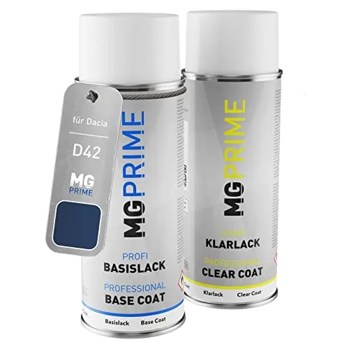 MG PRIME Autolack Sprühdosen Set für Dacia D42 Blue Navy/Marine-Blau Basislack Klarlack Spraydose 400ml