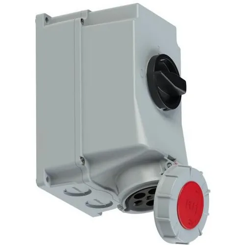 PCE AWD 63A 5P 6H IP67 TWIST (75352-6) - Starkstrom Wanddose mit IP67, mechanisch verriegelt und abschließbar, ideal für sichere Anwendungen im Außenbereich.