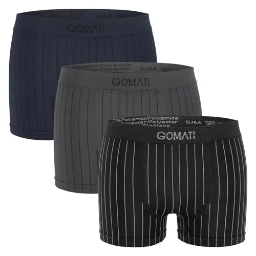 Gomati Herren Seamless Pants (3er Pack) Nahtlose Boxershorts aus Microfaser-Elasthan - Stripe-Mix L