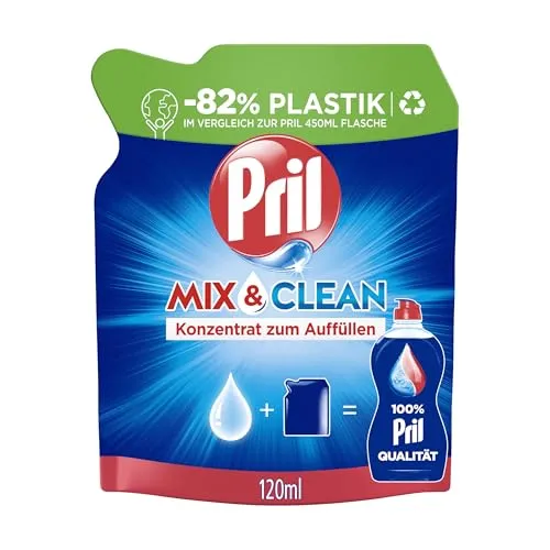 Henkel AG & Co. KGaA Pril Mix & Clean Geschirrspülmittel Konzentrat Original, Handspülmittel mit Kalt-Aktiv-Formel und höchster Fettlösekraft, 120 ml - Beutel P12MC
