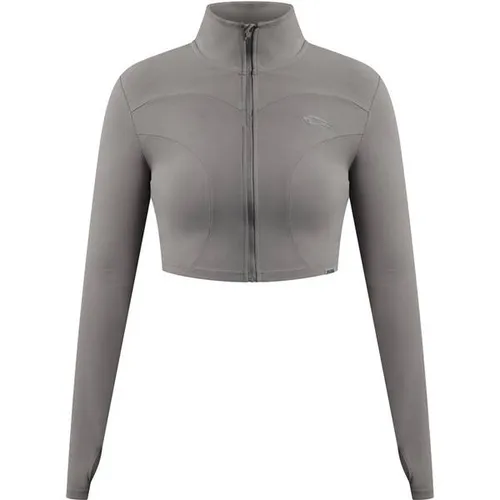 Smilodox Outdoorjacke Brianna – Cropped Laufjacke für Sport und Freizeit - Cropped Laufjacke in Anthrazit, ideal für Yoga und Fitness. Mit Daumenlöchern und Slim-Fit für optimalen Tragekomfort während des Trainings.