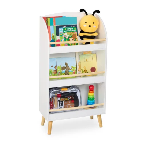 Bücherregal Kinder – Spielregal für das Kinderzimmer - Regal mit 3 Fächern in Weiß, ideal für die Aufbewahrung von Kinderbüchern und Spielzeug, sorgt für Ordnung im Kinderzimmer.