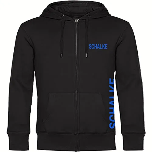 multifanshop Kapuzen Sweatshirt Jacke - Schalke - Brust & Seite - Druck blau - Sweat Größe M schwarz