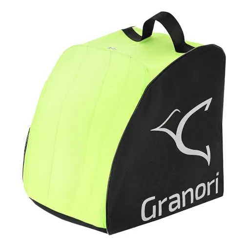 Granori Skischuhtasche mit Rucksackfunktion – Neongelb-Schwarz - Praktische Skischuhtasche mit großer Öffnung für einfachen Zugriff. Bietet Platz für Skischuhe, Helm und Zubehör. Bequem zu tragen dank verstellbarer Riemen und zusätzlicher Entwässerungsöffnung.
