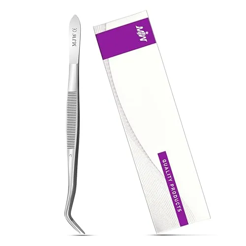 Präzisions-MJW, professionelle gebogene Edelstahlpinzette – lange Pinzette zum Nähen, Basteln, Schmuck und Reparieren – gezackte Spitze für ultimative Präzision (6,5 Zoll)