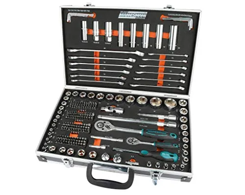 Brüder Mannesmann Steckschlüsselsatz 232-teilig M98432 - Schraubenschlüssel Set mit 232 Teilen, ideal für umfassende Reparaturen und Wartungen, robust und langlebig aus hochwertigem Aluminium.