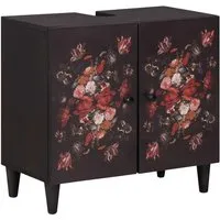 vidaXL Waschbeckenunterschrank Mehrfarbig 62 x 33 x 58 cm - Moderner Waschbeckenunterschrank aus massivem Mango-Holz mit floralem Design. Bietet praktischen Stauraum und verleiht deinem Bad einen eleganten Akzent. Ideal für eine stilvolle und ordentliche Einrichtung.