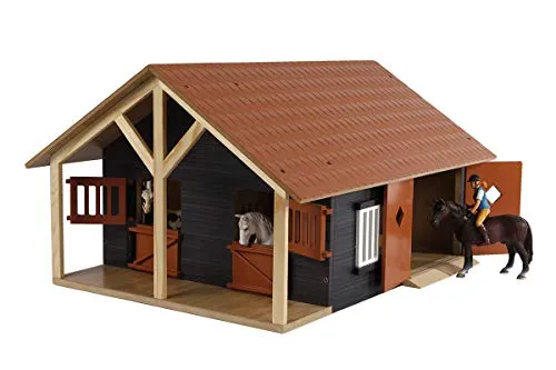 Kids Globe Horse Stable 1:24 mit 2 Boxen und Stauraum - Holzspielzeug mit 2 Pferdeboxen und großzügigem Stauraum für Heuballen, ideal für kreative Spielstunden. Lifelike Details und robustes Holz sorgen für langanhaltenden Spielspaß.