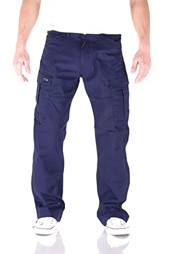Big Seven Brian Cargo Hose Comfort Fit Herren Jeans in Blau (Navy Blue) - Bequeme Cargo Hose für Herren mit Stretch-Anteil für optimalen Tragekomfort. Praktische Pattentaschen und seitliche Taschen bieten ausreichend Stauraum. Ideal für den Alltag.