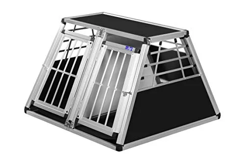 ALPUNA Transportbox N73 – Aluminium Doppelbox für Hunde 92x93x63cm, Auto Hundebox mit Trennwand & Notausstieg, sicherer Hundetransport im Kofferraum