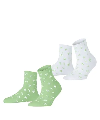 ESPRIT Damen Socken Twig W Sso Baumwolle gemustert 2 Paar, Mehrfarbig Weiß Grün 0010, 35-38