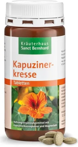 Sanct Bernhard Kapuzinerkresse - 180 Tabletten - Nahrungsergänzungsmittel mit 1800 mg Kapuzinerkressekraut und 225 mg Magnesium pro Tagesportion, unterstützt die Gesundheit auf natürliche Weise.