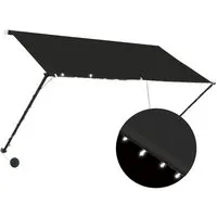 vidaXL Einziehbare Markise mit LED 250×150 cm Anthrazit - Perfekter Schattenspender - Außenanbau - Diese wasser- und UV-beständige Markise bietet mit ihren solarbetriebenen LED-Leuchten nicht nur Schatten, sondern auch stimmungsvolle Beleuchtung für Terrasse oder Balkon.