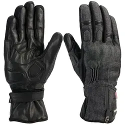 Blauer Union Winter Motorradhandschuhe, schwarz, Größe L für Männer - Motorradhandschuhe aus Rindsleder mit Baumwoll-Denim Rücken, ideal für kalte Winterfahrten dank Reißverschluss und Klettverschluss an der Stulpe.