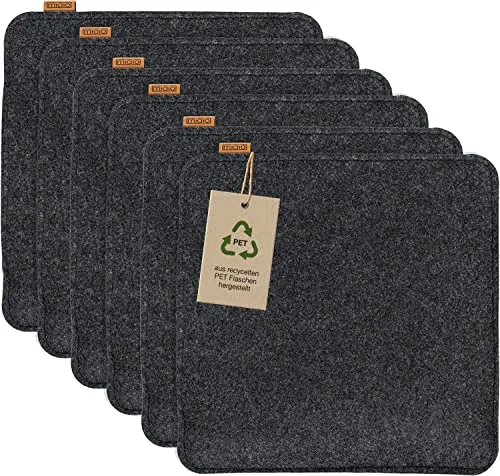 Miqio Design Sitzkissen 6er-Set aus Filz mit Antirutschnoppen | 35x35 cm - Nachhaltige Kissen aus recycelten PET-Flaschen, rutschfest mit Anti-Rutsch-Noppen für mehr Komfort und Bequemlichkeit. Pflegeleicht, waschbar und ideal als Sitzauflage für Stühle und Bänke.