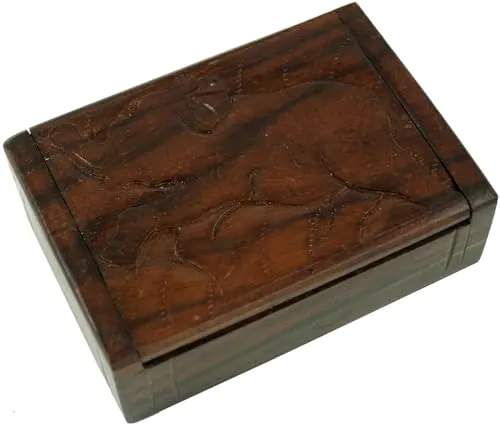 GURU SHOP Beschnitzte Holzdose, Schatztruhe, Schmuck Schatulle