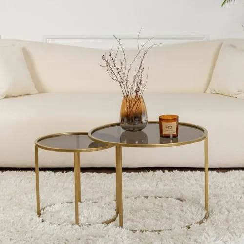 Dmora Couchtisch Abbadesse 60x60x43 cm Gold, 2er Set