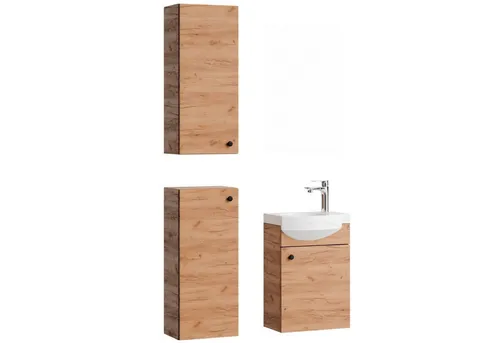 Planetmöbel Badmöbel Set mit Waschtisch und 2 Midischränken - Platzsparendes Komplettprogramm für Badezimmer: Inklusive Keramikwaschbecken und viel Stauraum für Handtücher und Badaccessoires, ideal für kleine Räume.