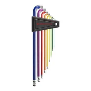 PB Swiss Tools Winkelschraubendreher-Satz 9-teilig - Rainbow Design - Winkelschraubendreher-Satz mit 9 verschiedenen Größen, ideal für präzise Arbeiten in engen Räumen, im praktischen Kunststoffhalter.