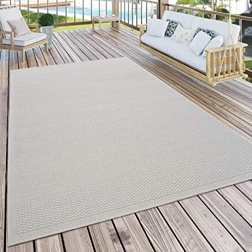 Paco Home Outdoor Teppich Elfenbein 120x160 cm - Wetterfester Teppich in moderner Sisaloptik, pflegeleicht und UV-beständig – ideal für Garten, Terrasse und Balkon.