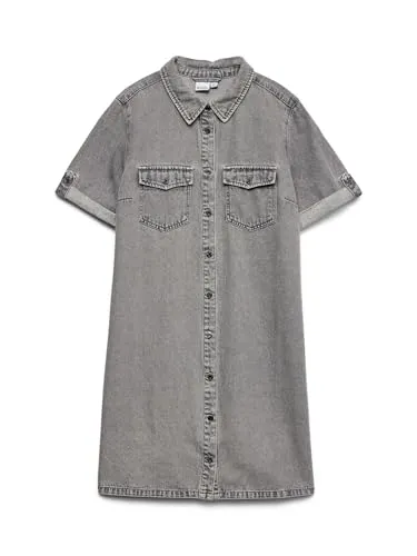 VERO MODA Vmjennie Ss Short Denim Dress Mix Noos - Freizeitkleider für Damen, mit praktischen Brusttaschen für einen lässigen Look und hohen Tragekomfort.