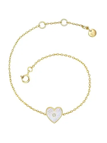 Glanzstücke München Armband Damen Sterlingsilber gold, ONE SIZE - Armband für Damen im romantischen Vintage-Design mit herzförmigem Medaillon und funkelndem Zirkoniakristall, verstellbar für perfekten Sitz.