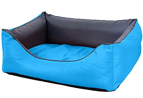 CopcoPet Hundebett mittelgroße Hunde – Waschbares Hundekissen 【Wendebett】 Hundekorb aus Kunstleder - Formstabiles Hundesofa - Hundekörbchen mit erhöhten Rand, Dog Bed Türkis/Grau 90 x 70 cm