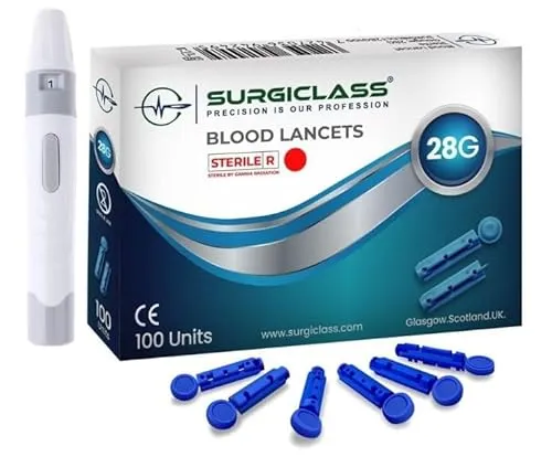 Blutlanzetten steril Gr. 28G, 100 Stk. kompatibel u.a. zu Stechhilfe von SD CodeFree, Medisana, einfache Blutprobe-Entnahme, u.a. zur Diabetes-Messung bei Blutzucker BLD28G100+DE