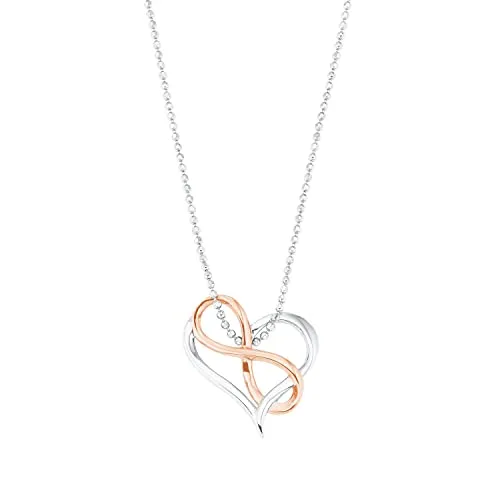 amor Kette mit Anhänger - 925 Sterling Silber Damen Halsschmuck mit Zirkonia - Damen Halskette aus 925er Sterling Silber mit Infinity- und Herz-Anhänger, 43 cm lang, kommt in edler Schmuck Geschenk Box und symbolisiert ewige Liebe.