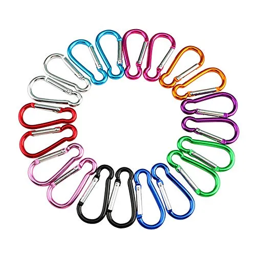 QitinDasen 20er Set Premium 5cm Aluminium Alloy Carabiner, Gurkenförmiger Karabiner Schlüsselanhänger, Multifunktions Karabiner Schnapphaken Clip (Kein Klettern!)
