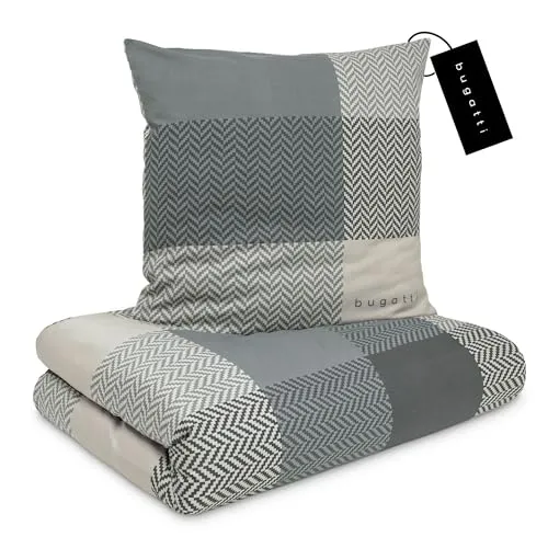 IBENA BUGATTI Flanell Bettwäsche 155x220 cm grau - Bettwäschen, 100% Baumwolle, maschinenwaschbar und trocknergeeignet, verwandelt Ihr Schlafzimmer in einen gemütlichen Rückzugsort für erholsame Nächte.