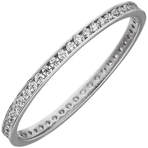Jobo Damen-Ring schmal aus 8 Karat 333 Weißgold mit Zirkonia Rundum Größe 50