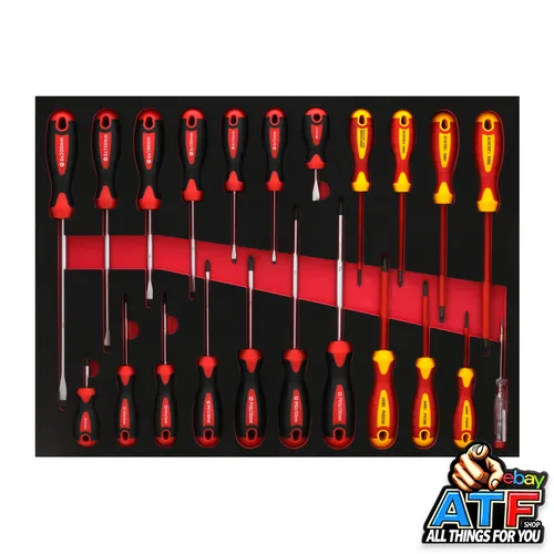 Schraubendreher Set 22-tlg Schlitz Kreuz VDE Elektriker Werkstattwagen Einlage