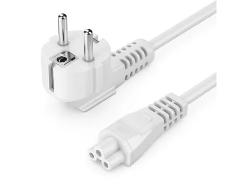 deleyCON deleyCON 1m Stromkabel Schutzkontakt Typ F 90° auf IEC C5 Buchse Weiß Stromkabel