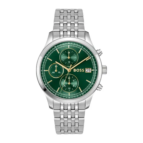BOSS Herrenuhr Stratus Silber-Grün 1514330 - Elegante Armbanduhr für Herren mit modernem Design und robustem Gehäuse. Ideal für jeden Anlass und ein stilvolles Accessoire.