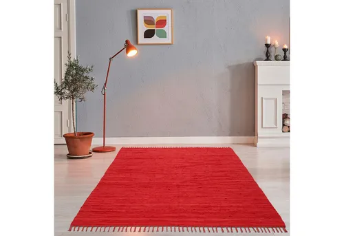 THEKO Teppich Happy Cotton Fleckerl, handgewebt, rechteckig, Höhe: 5 mm, Flachgewebe, reine Baumwolle, meliert, mit Fransen, auch als Läufer