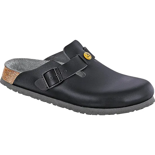 Birkenstock Boston ESD - Antistatische Sandalen für Sicherheit - Unisex Sicherheitsschuhe in Schwarz, rutschfest und ideal für Berufskleidung sowie Freizeit. Erhältlich in den Größen 39-48, mit hochwertigem Leder und EVA-Laufsohle.