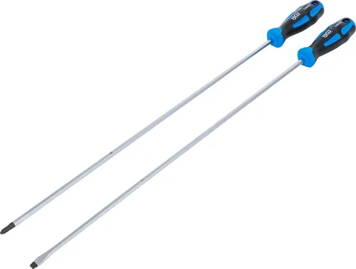 Bgs Technic - Extra langer Schraubendreher-Satz (2-tlg.) - Praktischer 2-teiliges Set mit ergonomischen 2-Komponenten-Griffen und extra langen Klingen für schwer zugängliche Stellen. Ideal für präzises Arbeiten mit Schlitz und Kreuzschlitz.