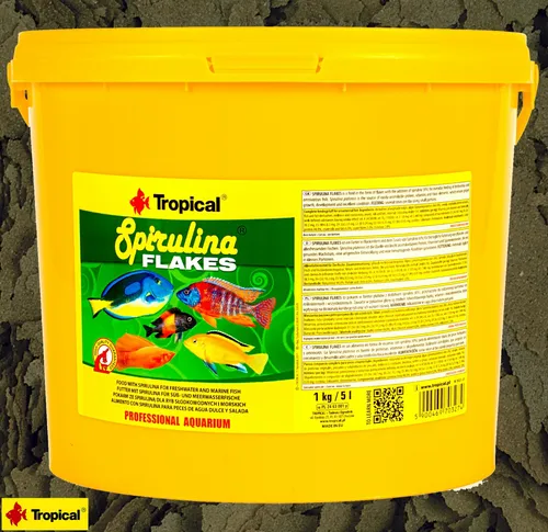 TROPICAL Spirulina Flakes 5000ml - Pflanzliches Flockenfutter mit 6% Spirulina-Algen, ideal für die tägliche Fütterung von Süß- und Meerwasseraquarien