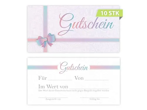 Geschenkgutscheine DIN lang plus (21 x 10,5 cm) Design Motiv Ornament Schleife. Blanko Gutscheine zum Ausfüllen Gutschein Geschenk Karte für Massage Wellness Kosmetik Nagelstudio Spa Beauty 10
