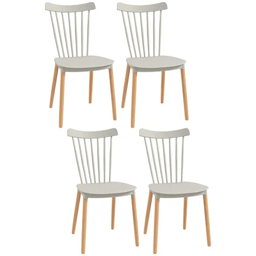 HOMCOM 4er-Set Esszimmerstühle, Küchenstühle, skandinavischer Stil, hohe Rückenlehne, Sitz aus Polypropylen, Beine aus Buche, für Wohnzimmer, Schlafzimmer, Küche, Büro, Grau