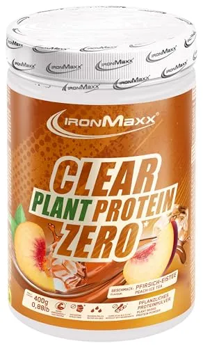 Produktbild IronMaxx Clear Plant Protein Zero – Peach Ice Tea 400g Dose | Zuckerfreies, pflanzliches Eiweißpulver auf Erbsenbasis | Klar lösliches veganes Protein | Erfrischendes Sportgetränk ohne Soja