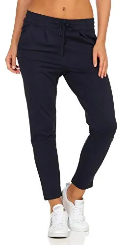 ONLY Bundfaltenhose Poptrash - Drapierte Damenhose in Dunkelblau - Trainingsbekleidung mit elegantem Drapé-Design, ideal für sportliche Aktivitäten und Freizeit. Hoher Tragekomfort durch Viskose-Mix und High Waist Schnitt.