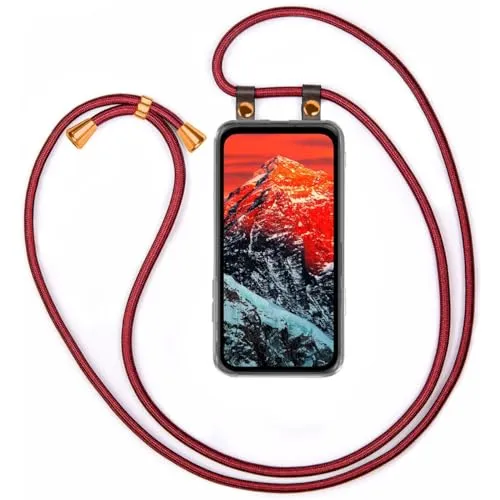 moex Handykette für Google Pixel 8a Hülle mit Band abnehmbar, Handyhülle mit Kette zum Umhängen, Handyband 155 cm lang Stoff Kordel Umhängehülle, Handy Umhängeband, Glanz Rot